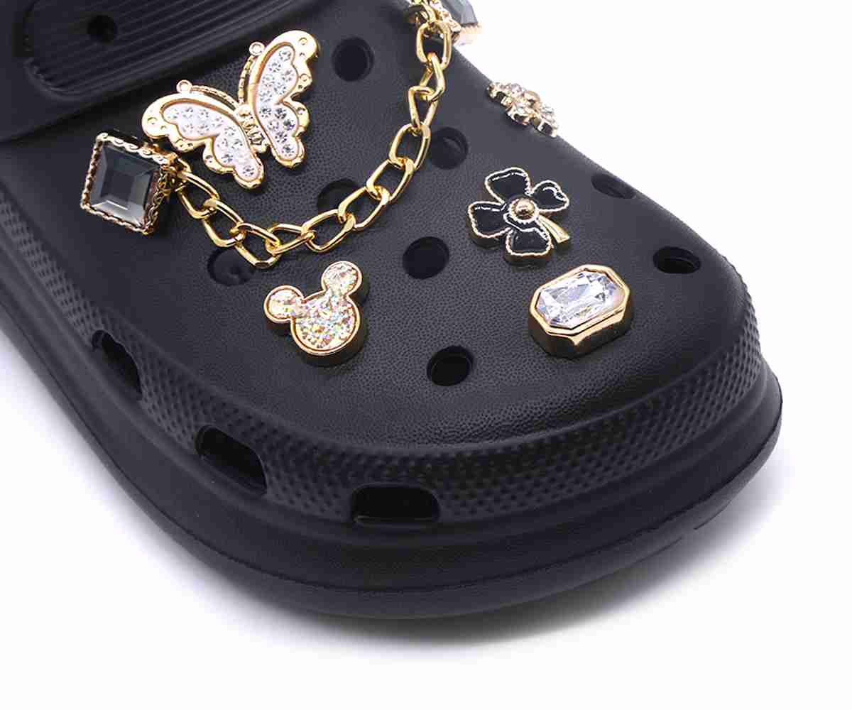Black Embellished Foam Clogs
