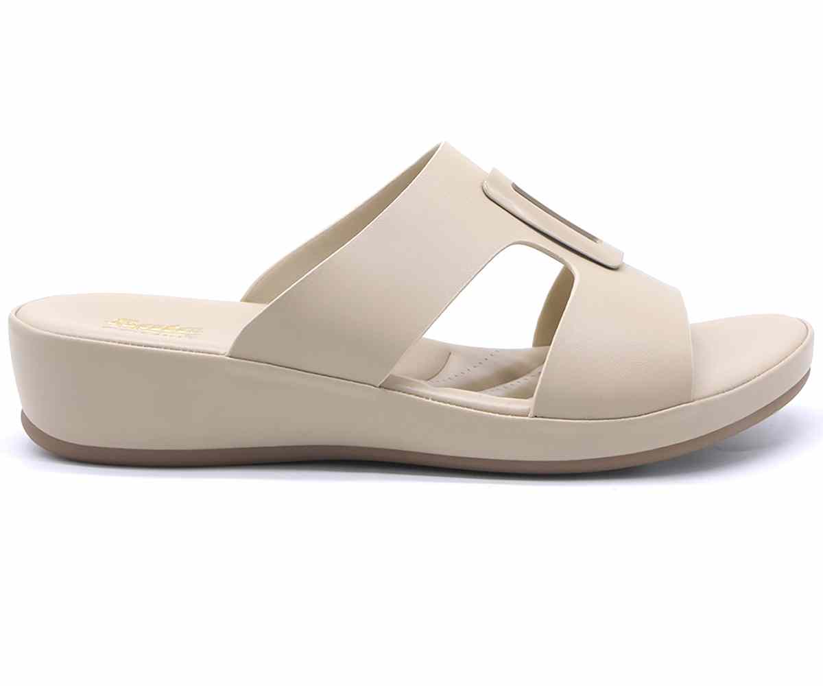 Comfit Beige Buckled Cutout Slides