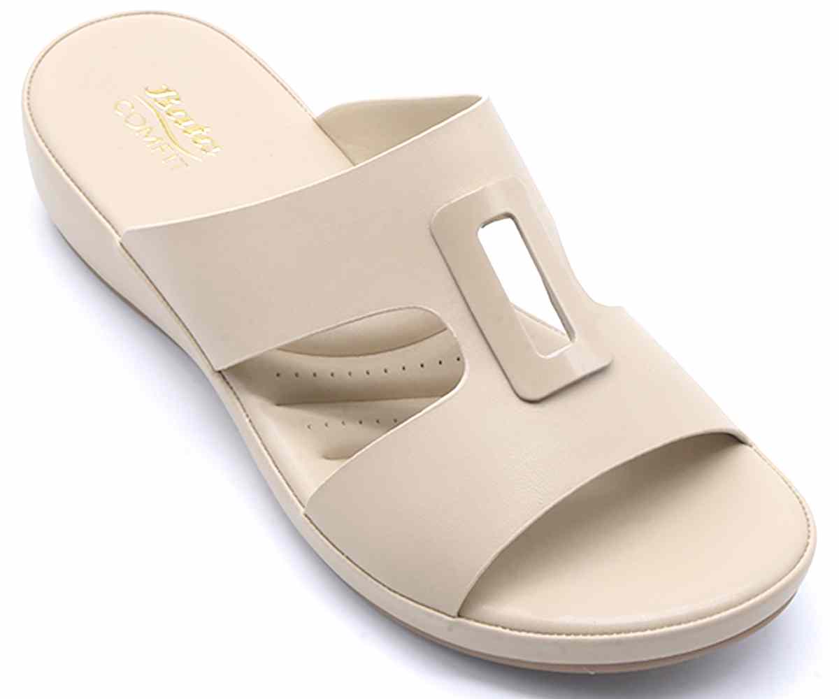 Comfit Beige Buckled Cutout Slides