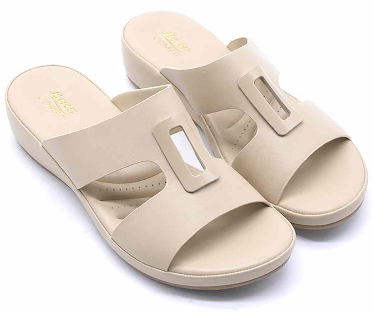 Comfit Beige Buckled Cutout Slides