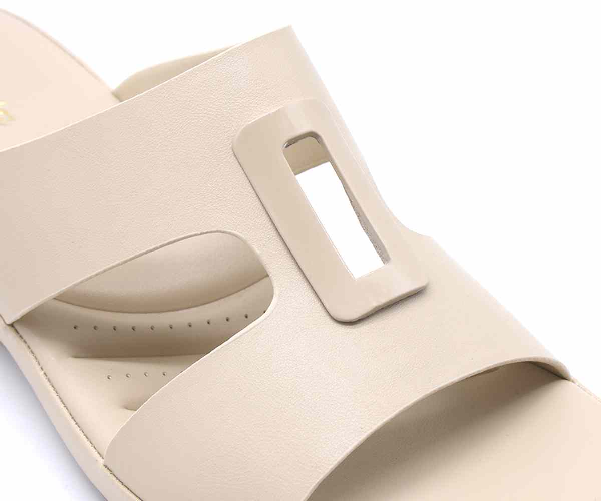 Comfit Beige Buckled Cutout Slides