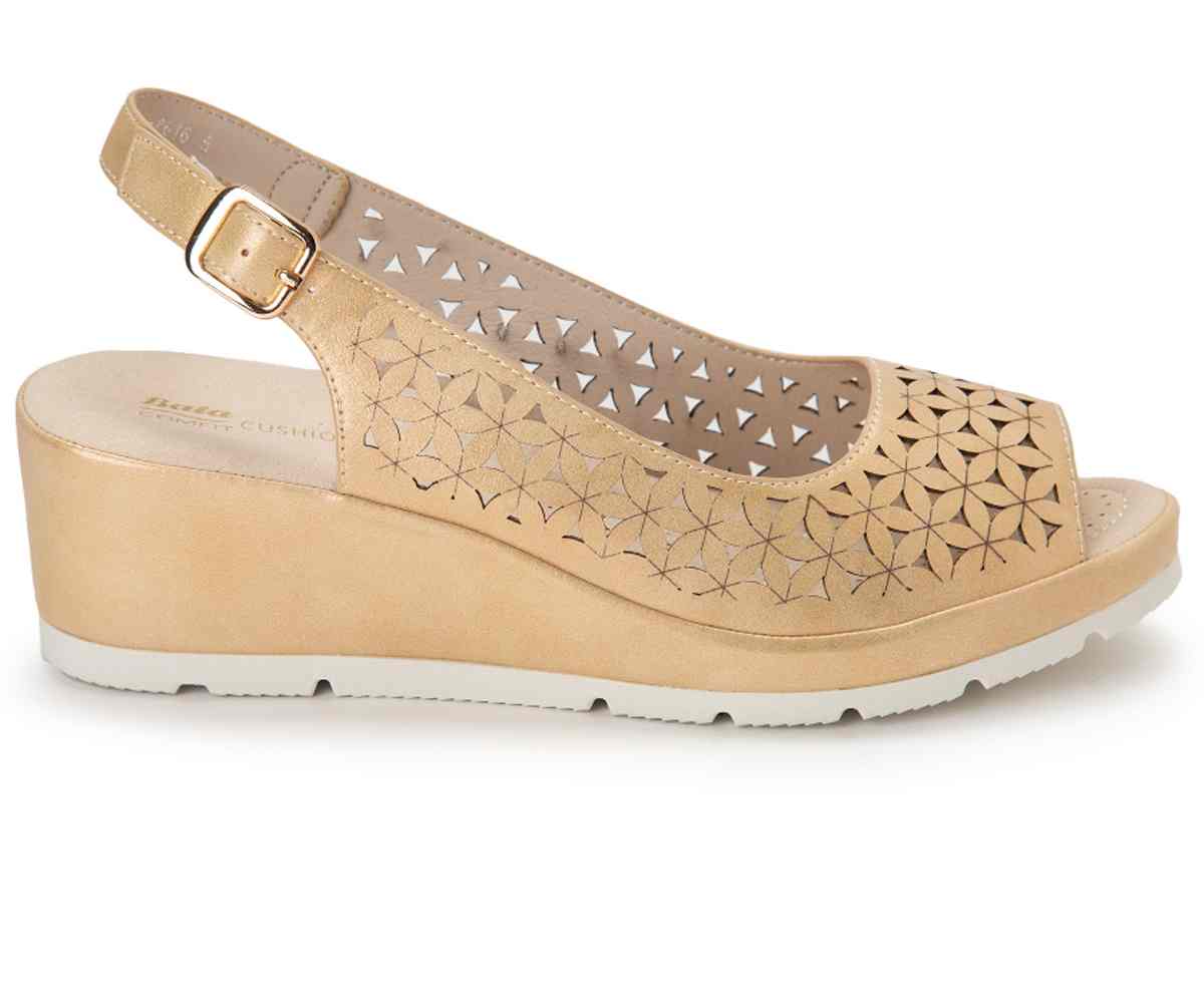 Comfit Beige Floral-Cut Wedge Slingbacks