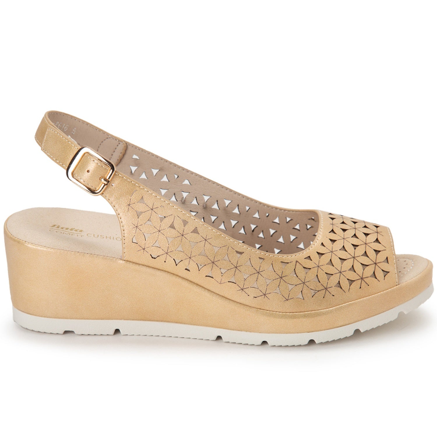 Comfit Beige Floral-Cut Wedge Slingbacks