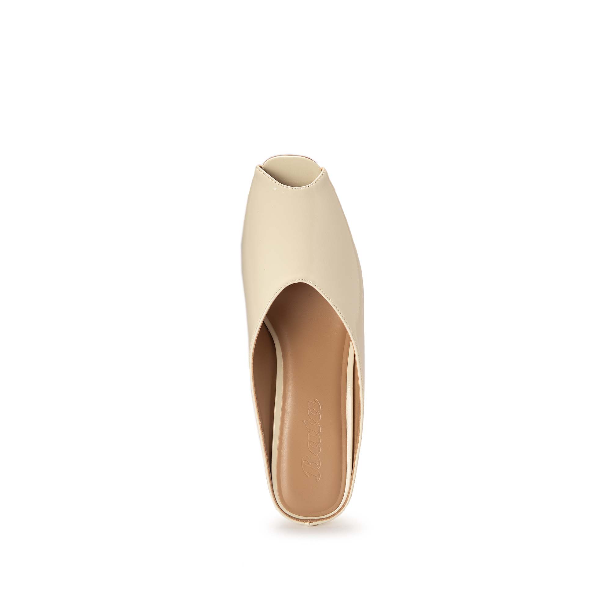 Beige Peep-Toe Mules