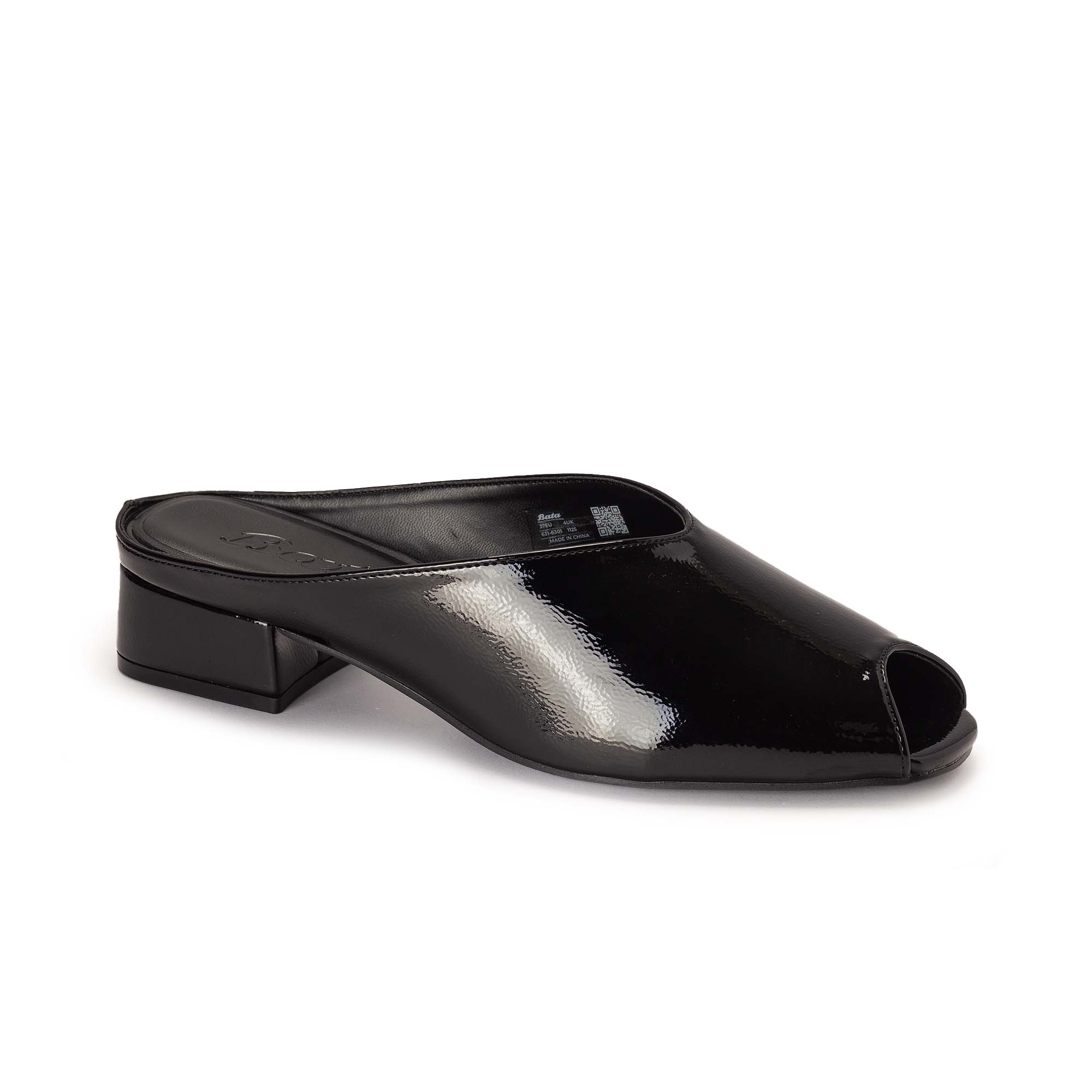 Black Peep-Toe Mules