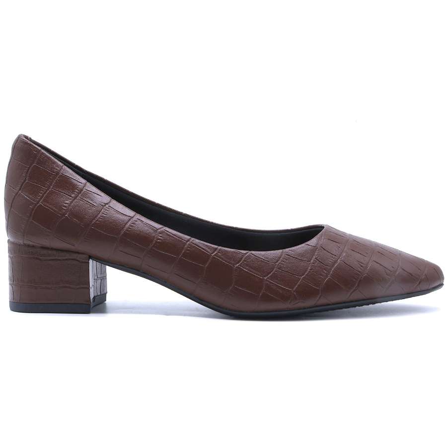 BR Brown Croc Block-Heel Pumps