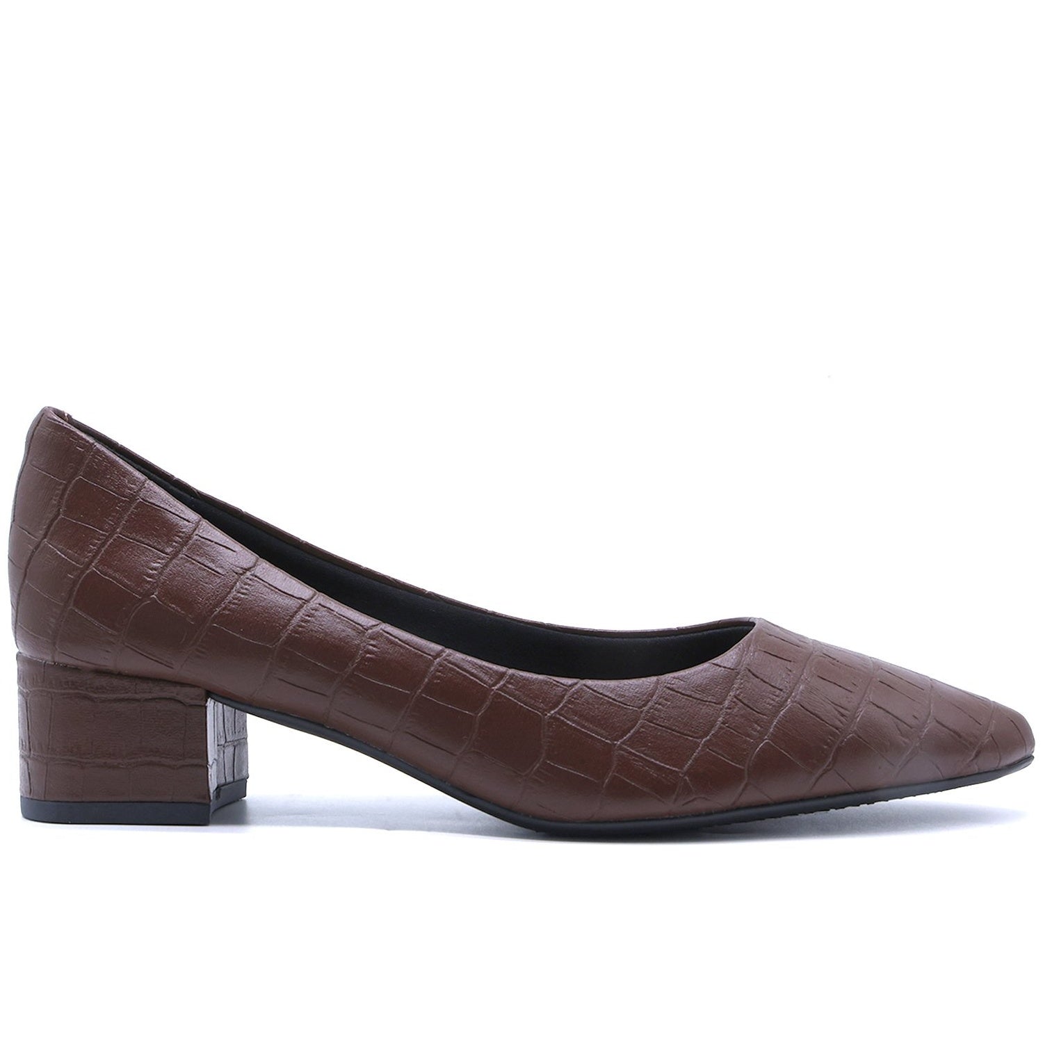 BR Brown Croc Block-Heel Pumps