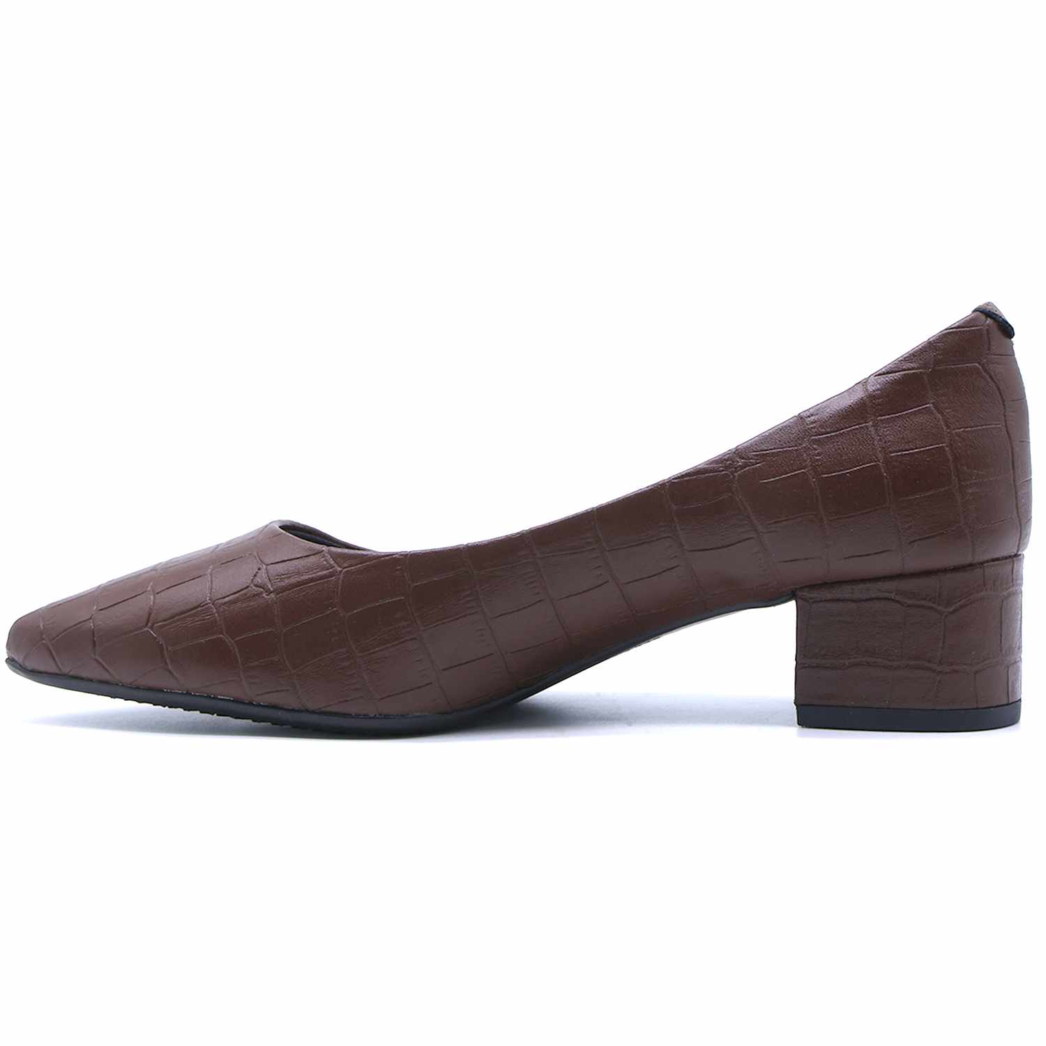 BR Brown Croc Block-Heel Pumps