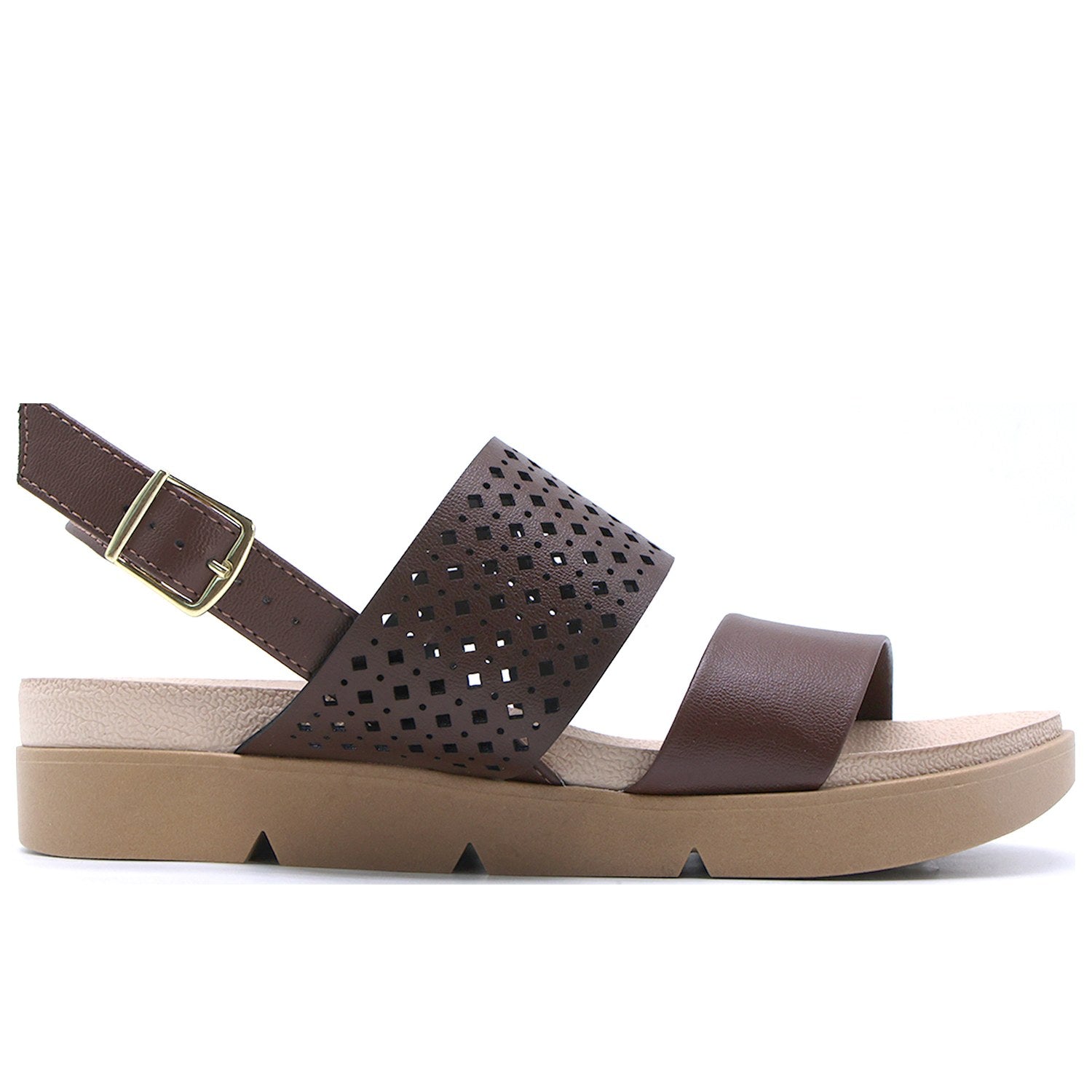 BR DBL STRAP BROWN SANDALS