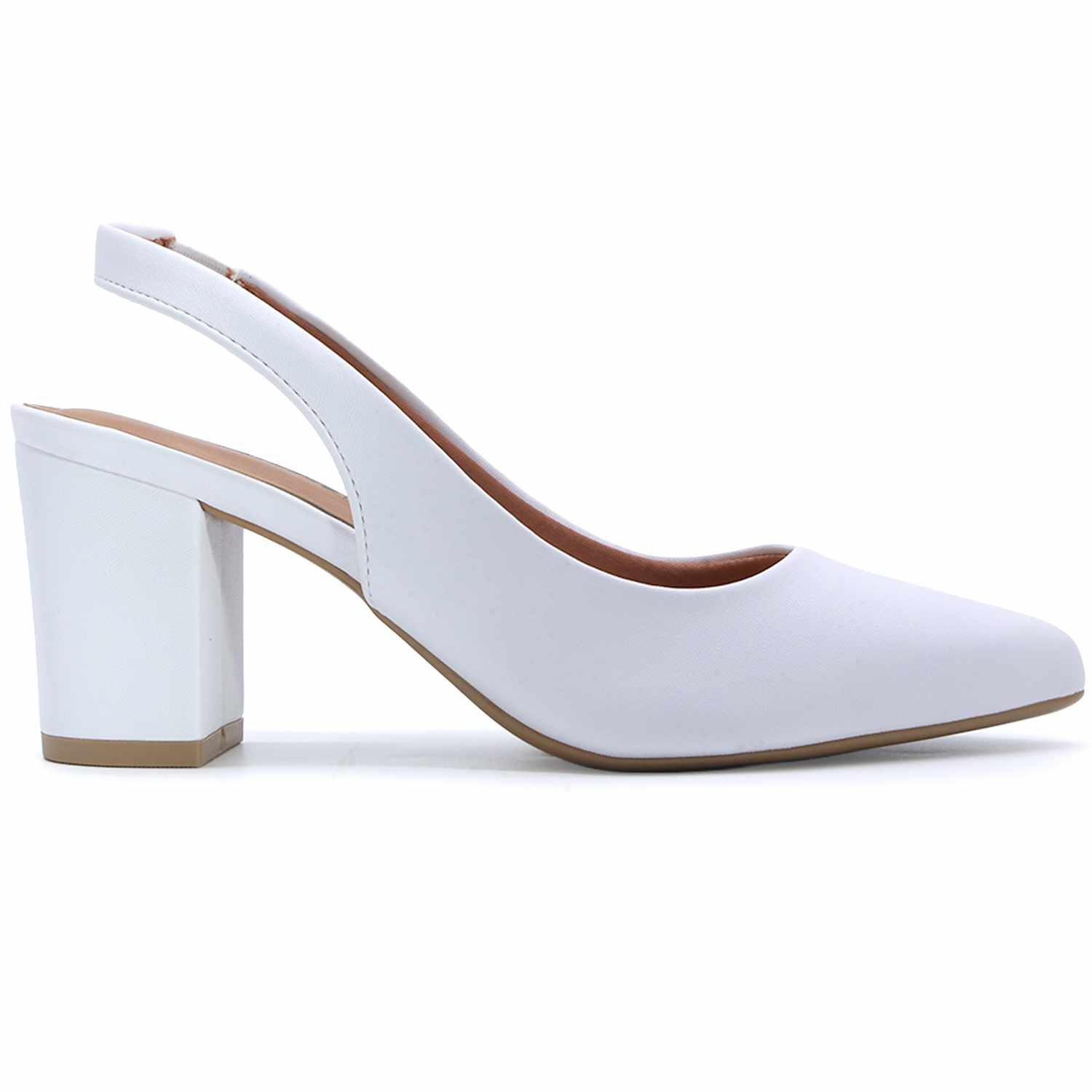 Br Classic Block Heel White Slingback Stilletos