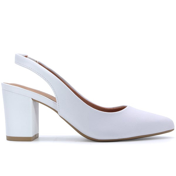 Br Classic Block Heel White Slingback Stilletos