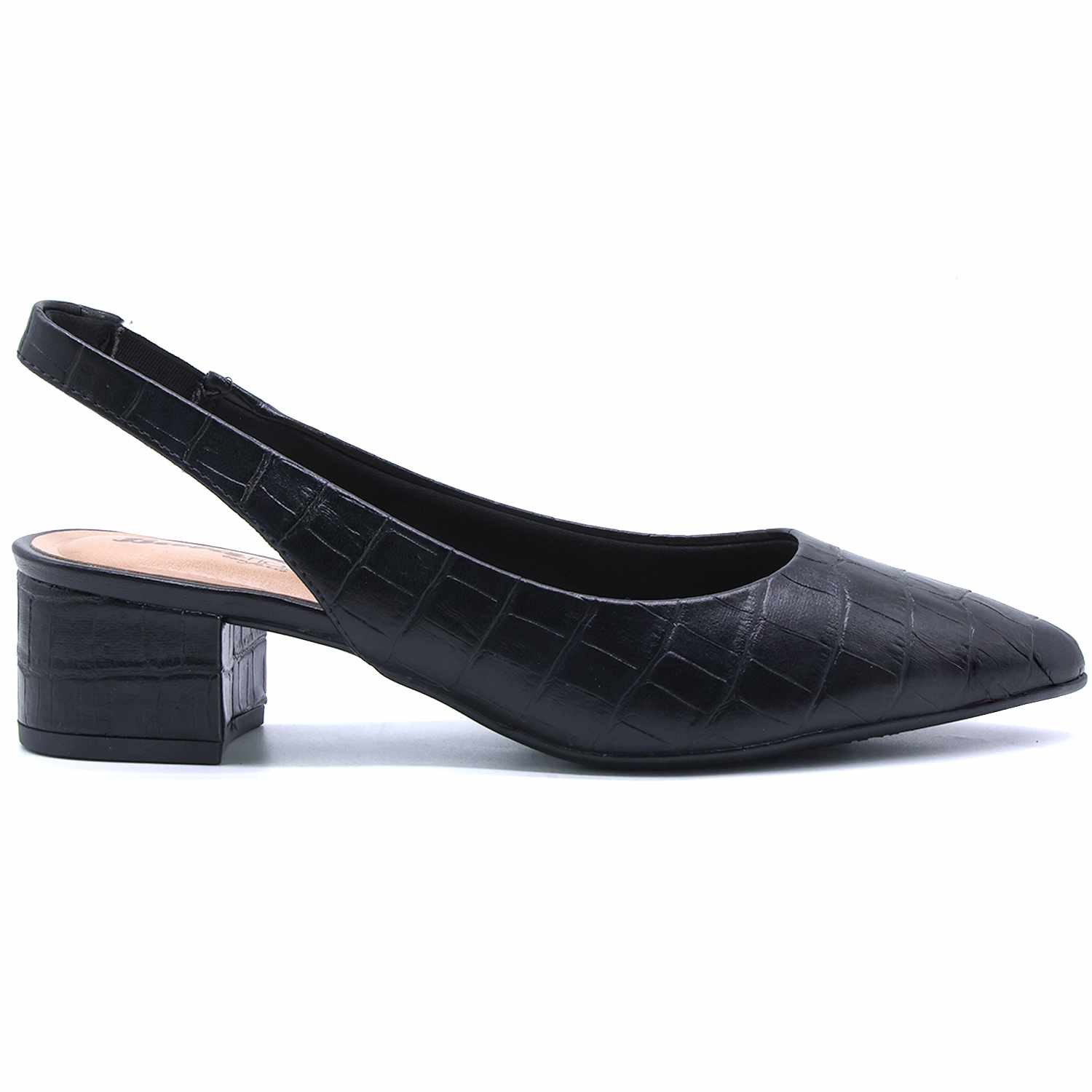 Br Low Black Croc Block-Heel Slingbacks