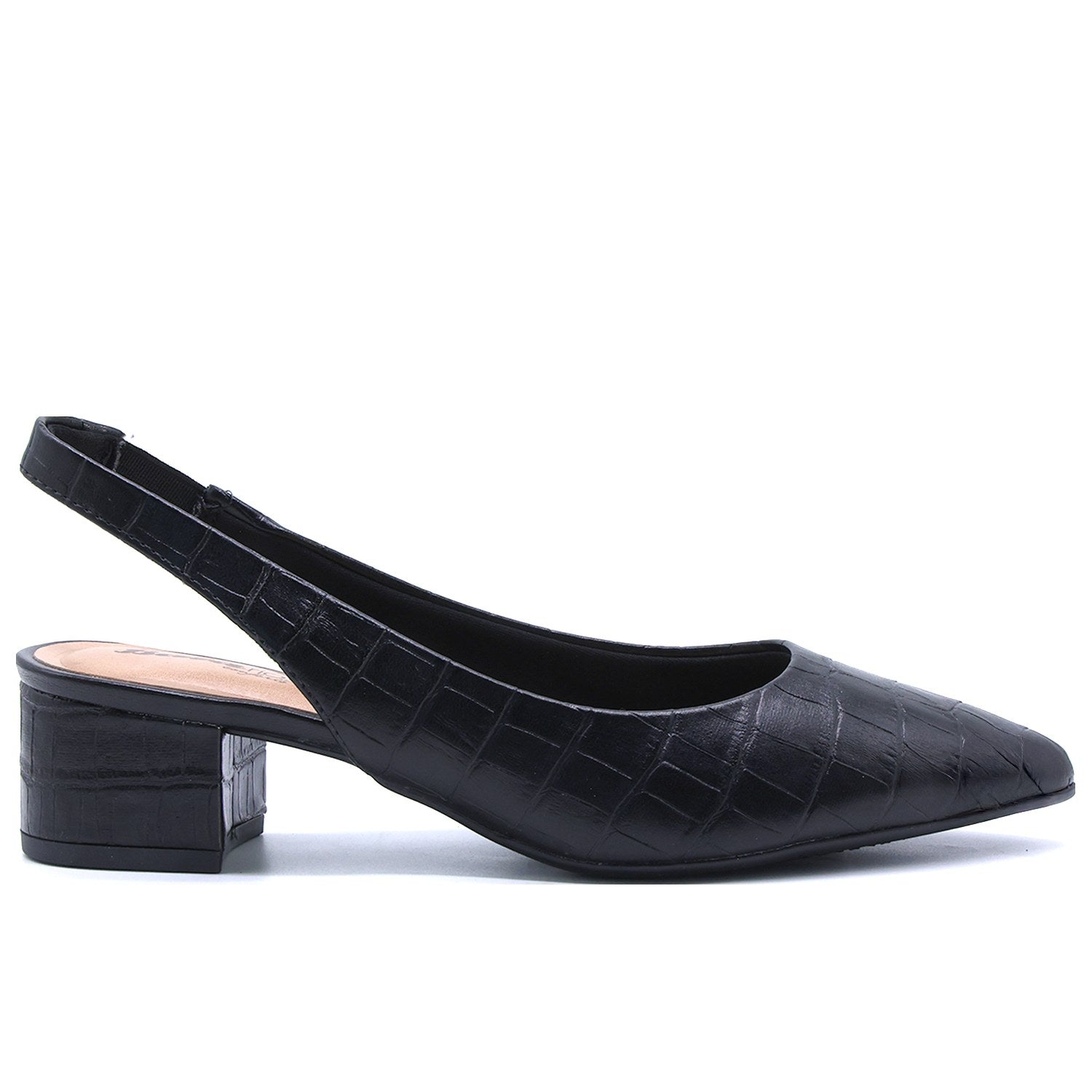 Br Low Black Croc Block-Heel Slingbacks