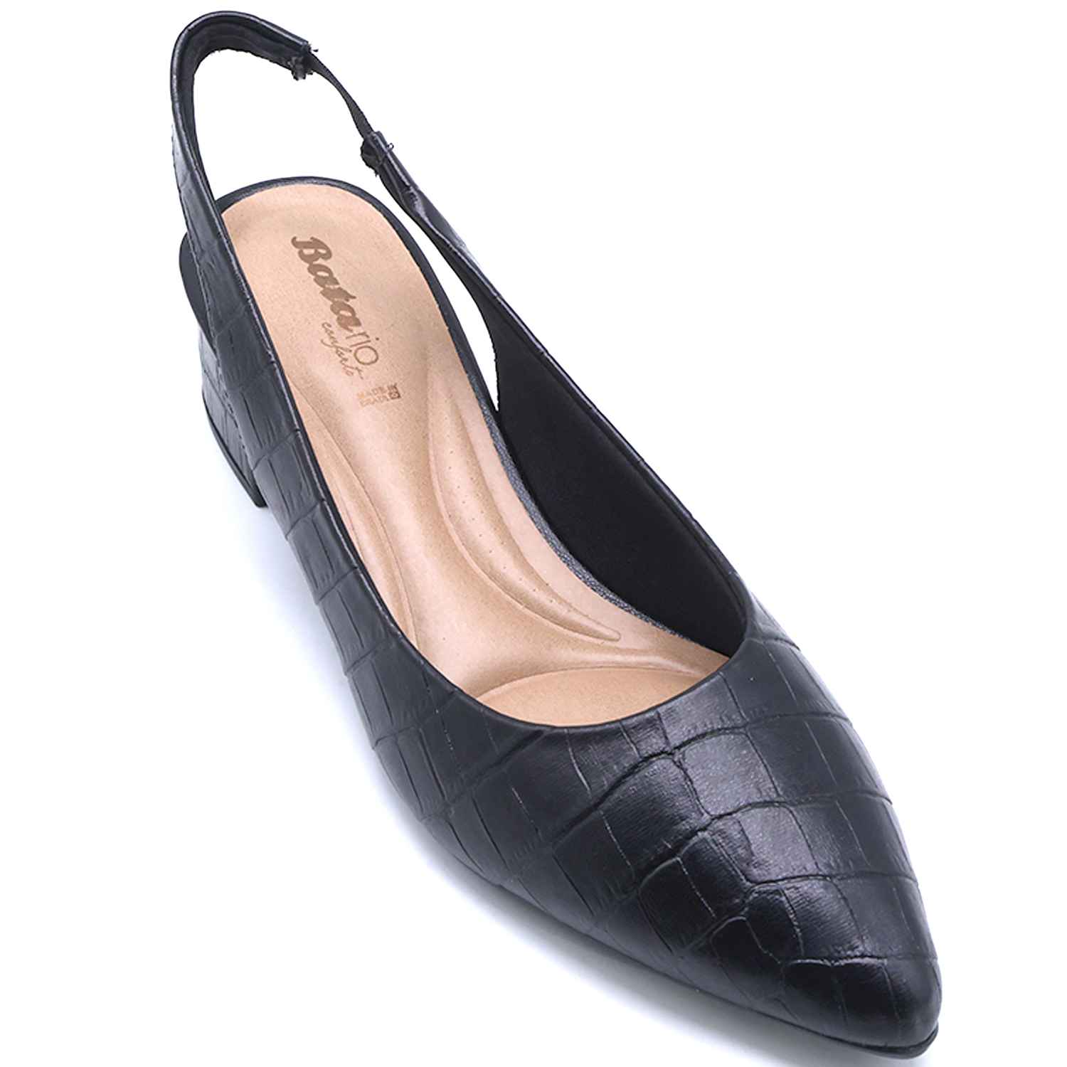 Br Low Black Croc Block-Heel Slingbacks