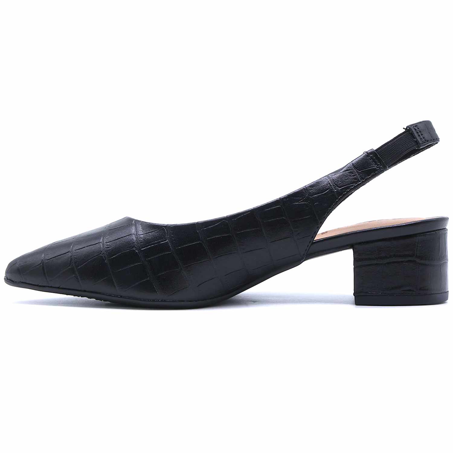 Br Low Black Croc Block-Heel Slingbacks
