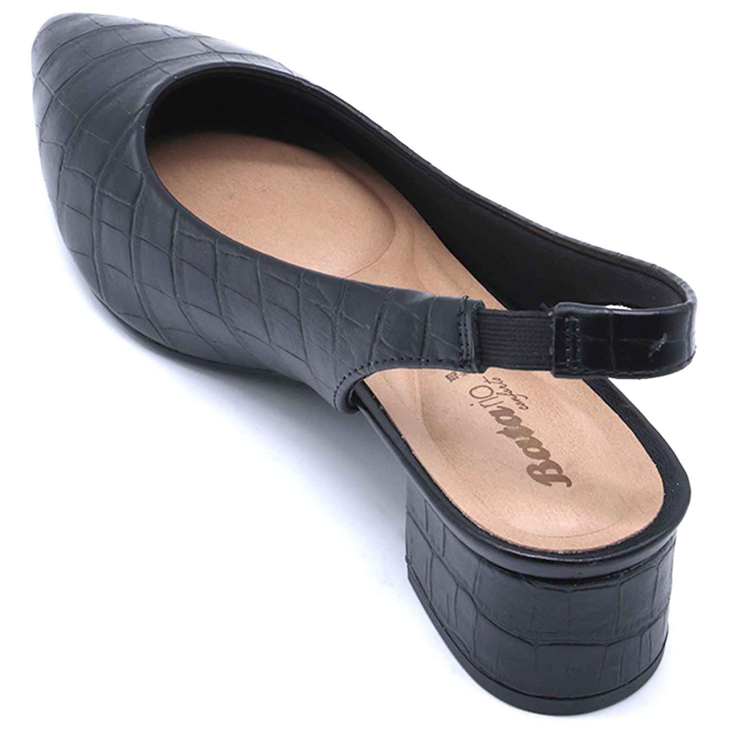 Br Low Black Croc Block-Heel Slingbacks