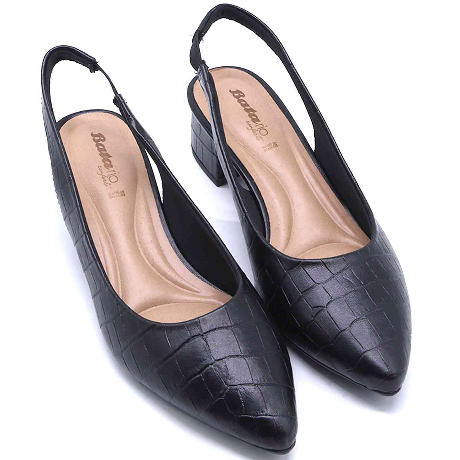 Br Low Black Croc Block-Heel Slingbacks