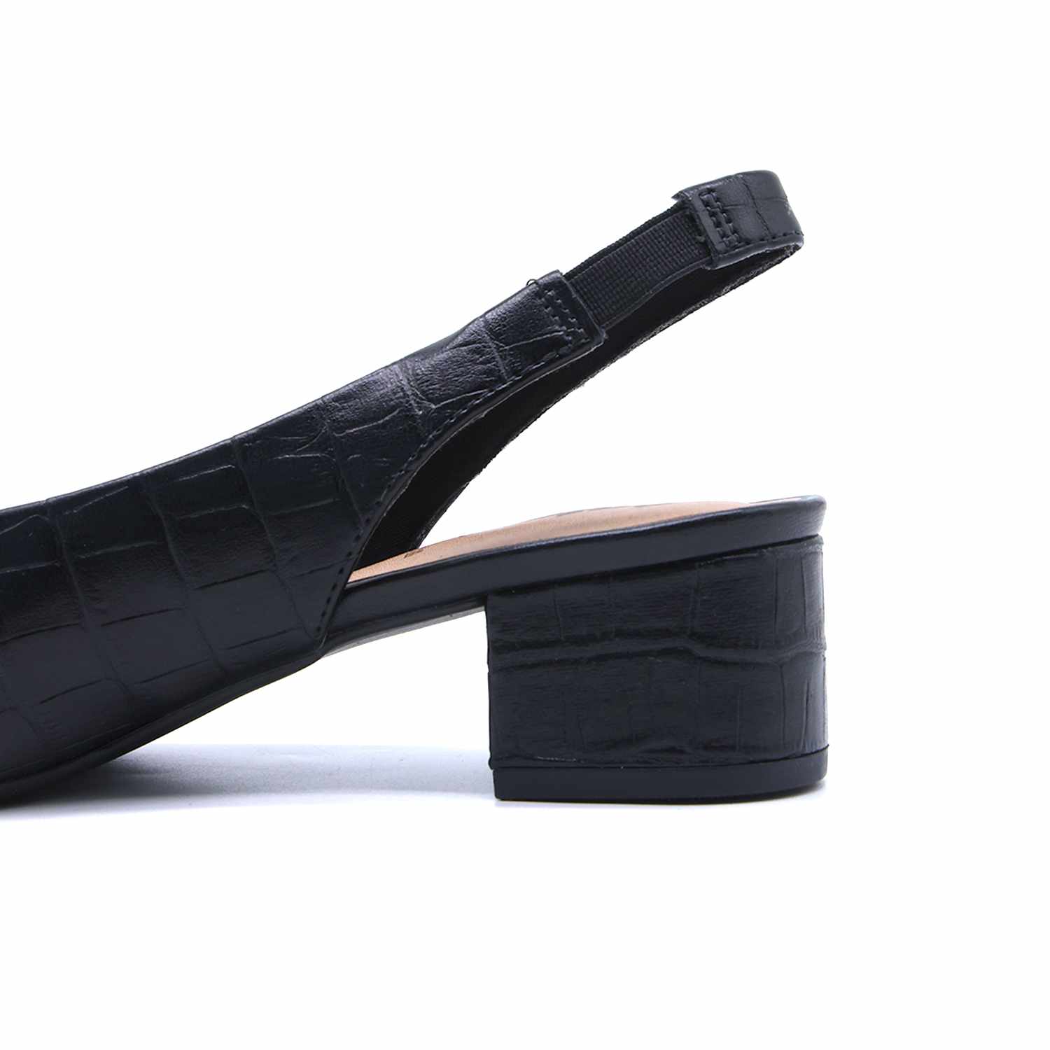 Br Low Black Croc Block-Heel Slingbacks