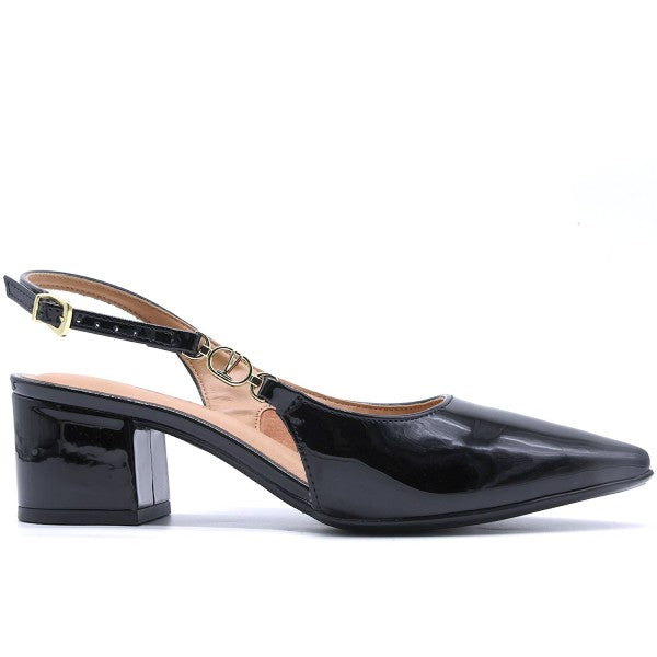 Br Low Black Patent Block-Heel Slingbacks