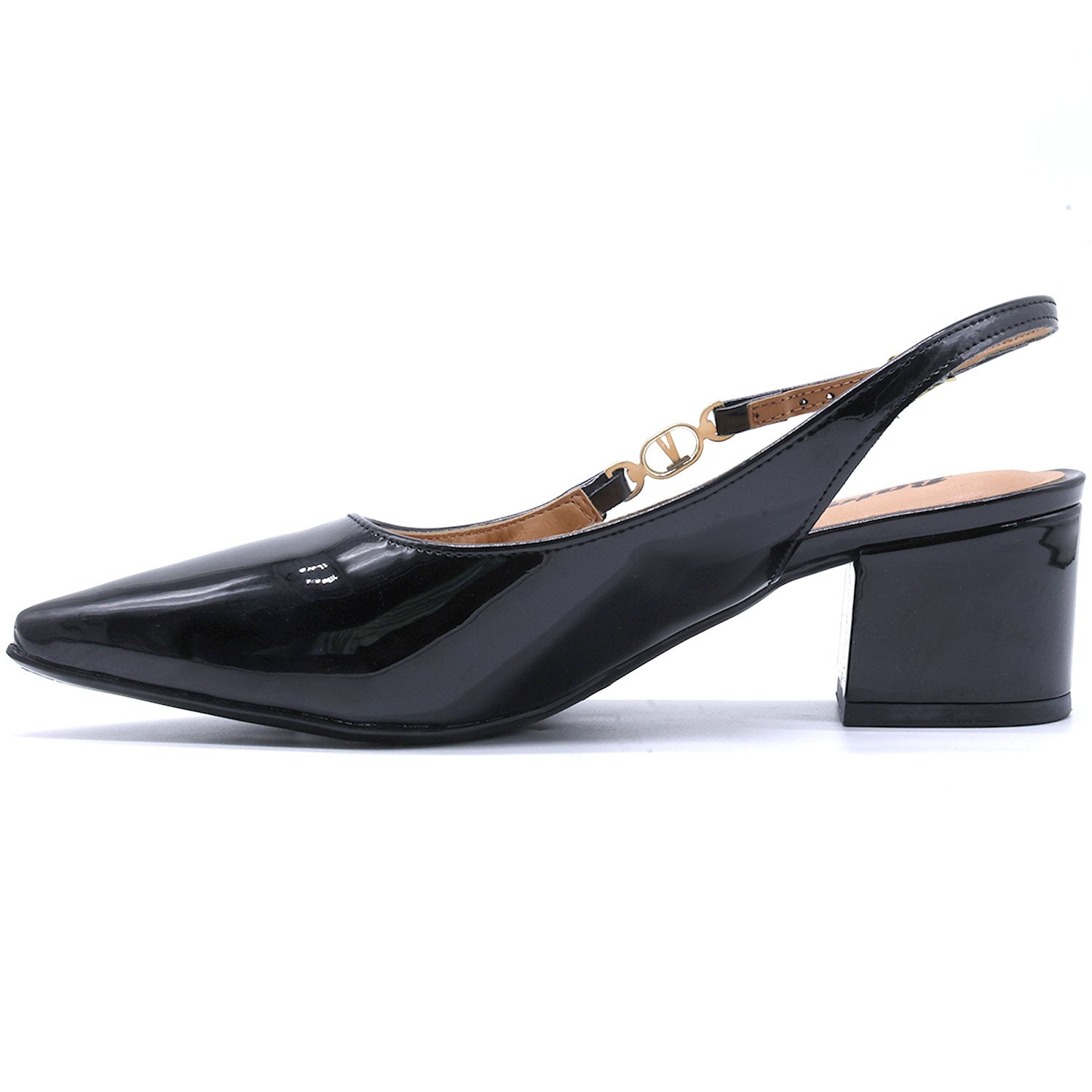 Br Low Black Patent Block-Heel Slingbacks