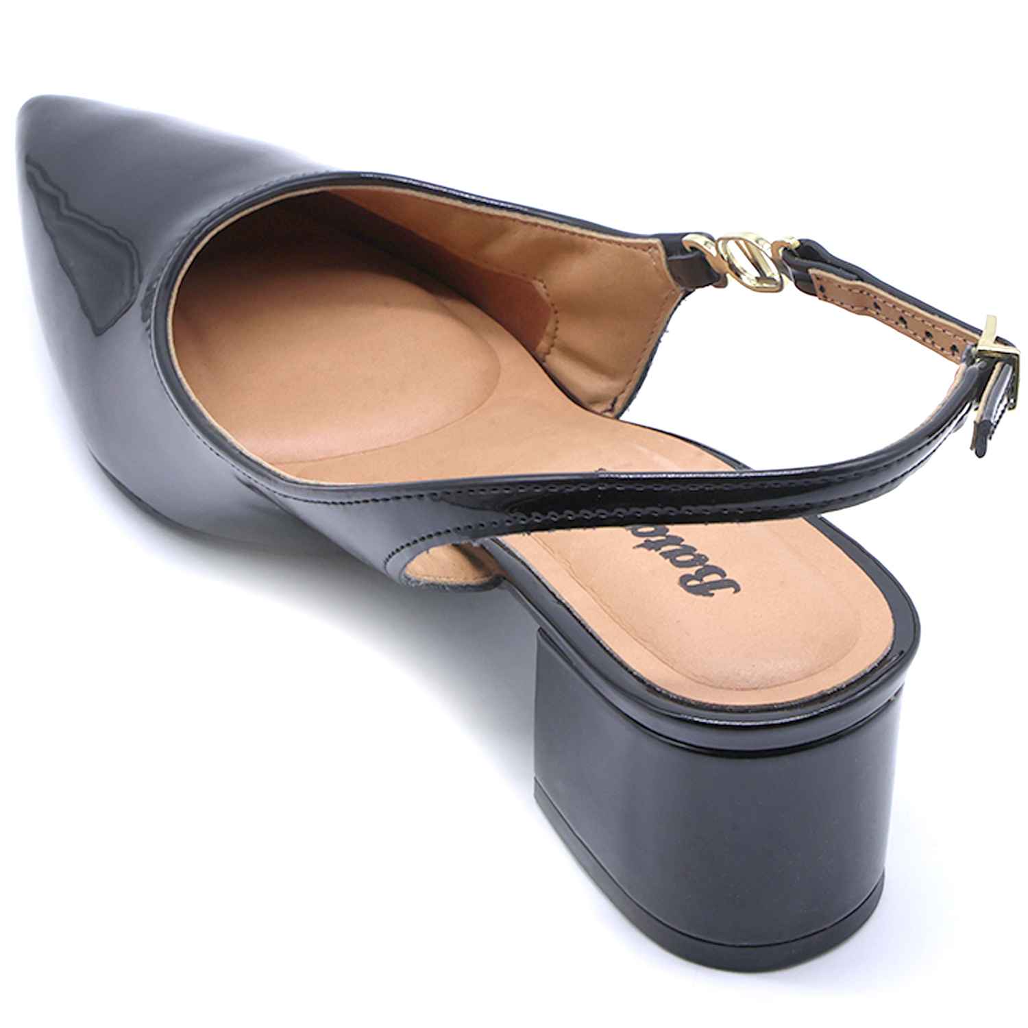 Br Low Black Patent Block-Heel Slingbacks