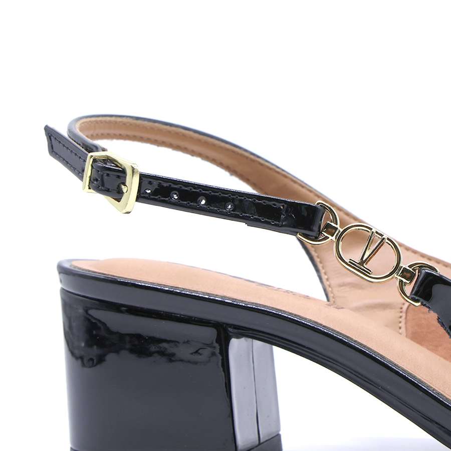 Br Low Black Patent Block-Heel Slingbacks