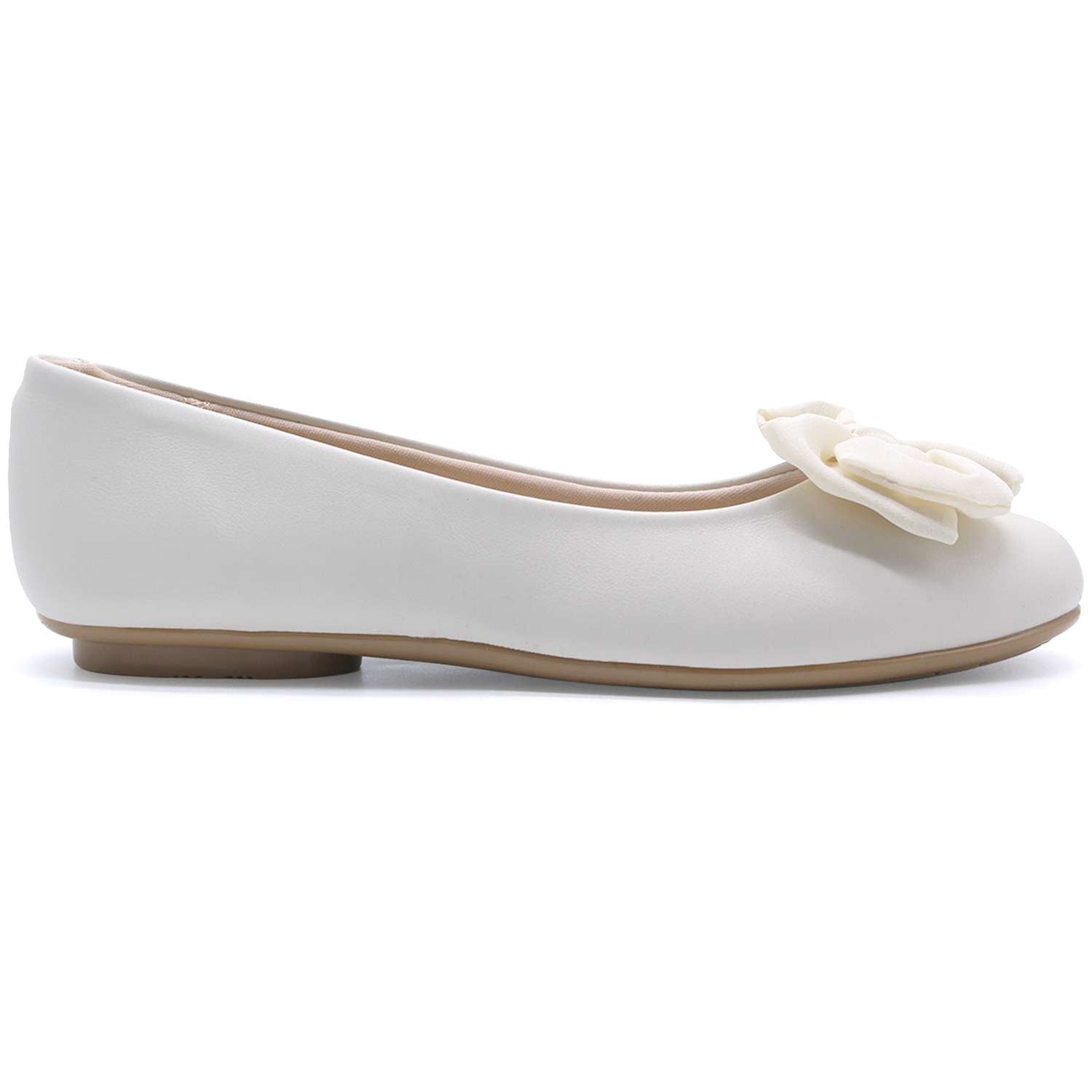 BR White Satin Bowed Ballerinas