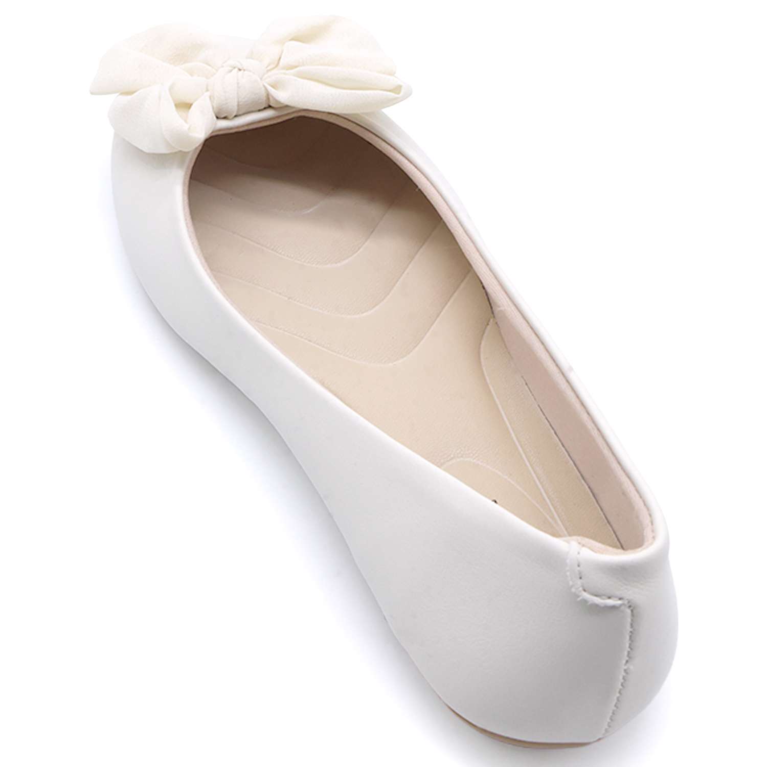 BR White Satin Bowed Ballerinas