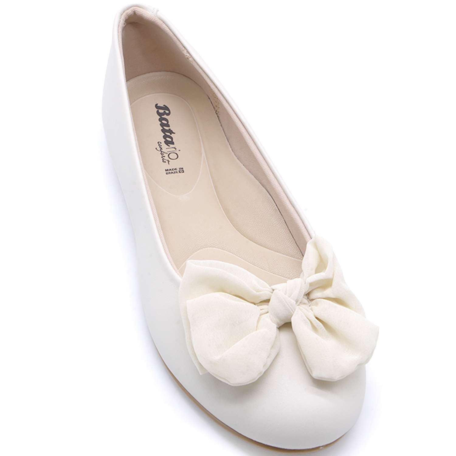 BR White Satin Bowed Ballerinas