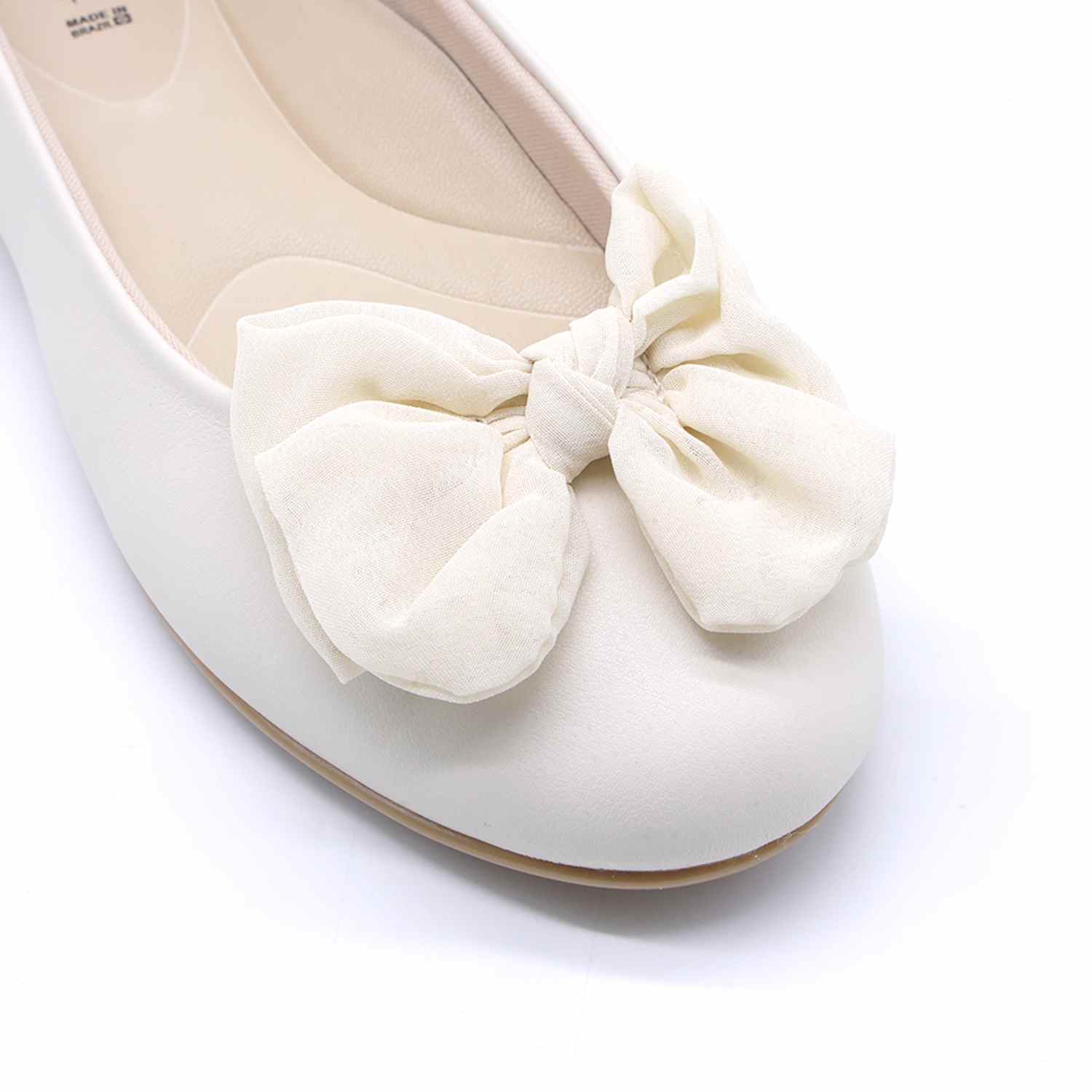 BR White Satin Bowed Ballerinas
