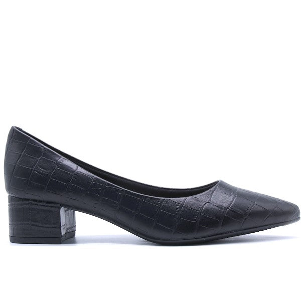 BR Black Croc Block-Heel Pumps