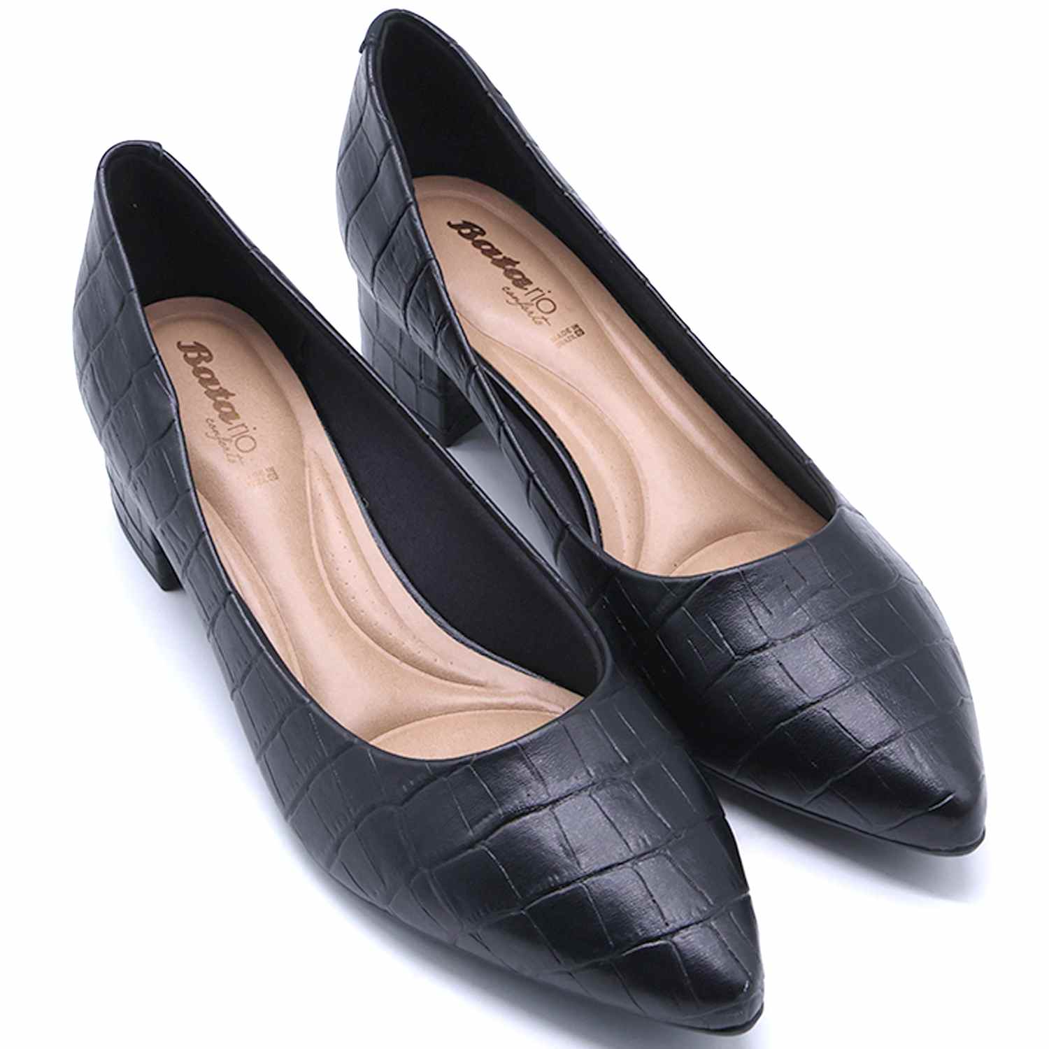 BR Black Croc Block-Heel Pumps