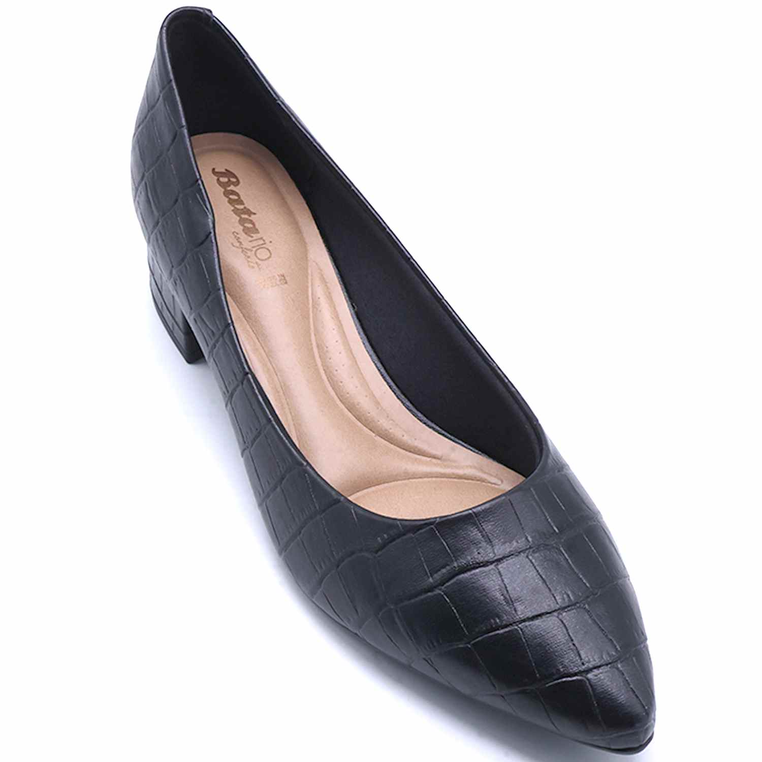 BR Black Croc Block-Heel Pumps