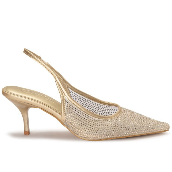 Gold Sparkle Mesh Slingbacks