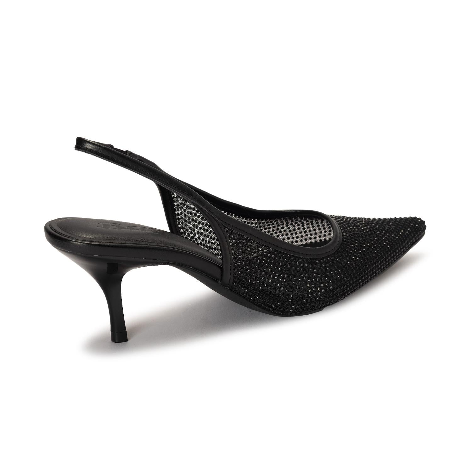 Black Sparkle Mesh Slingbacks