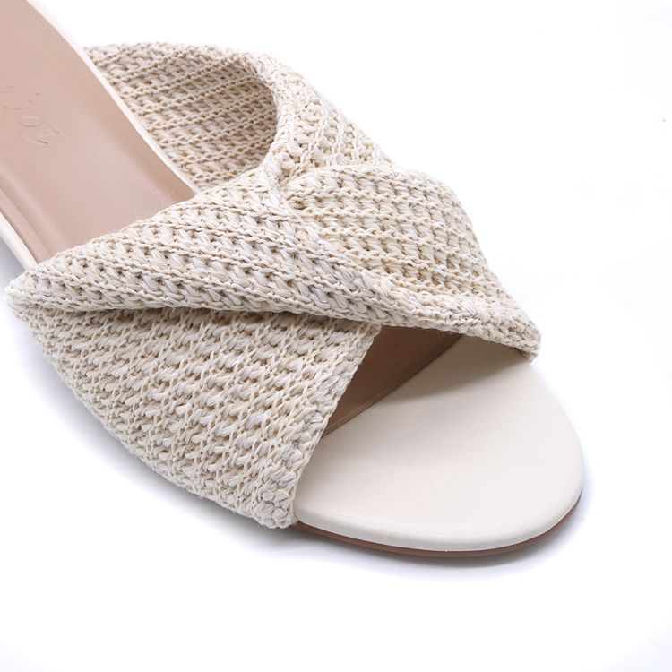 Beige Woven Kitten Heel Mules