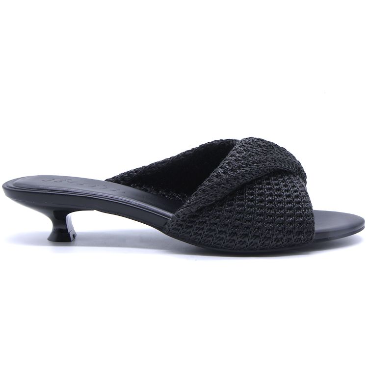 Black Woven Kitten Heel Mules
