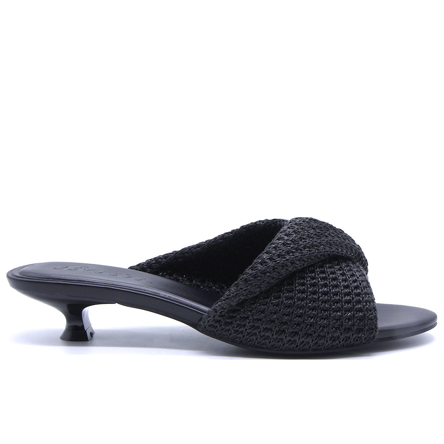 Black Woven Kitten Heel Mules