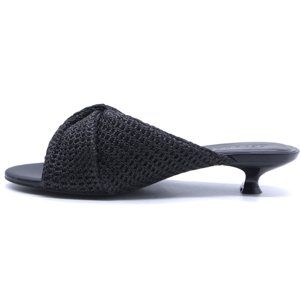Black Woven Kitten Heel Mules