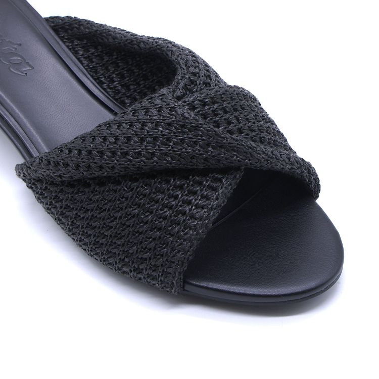 Black Woven Kitten Heel Mules