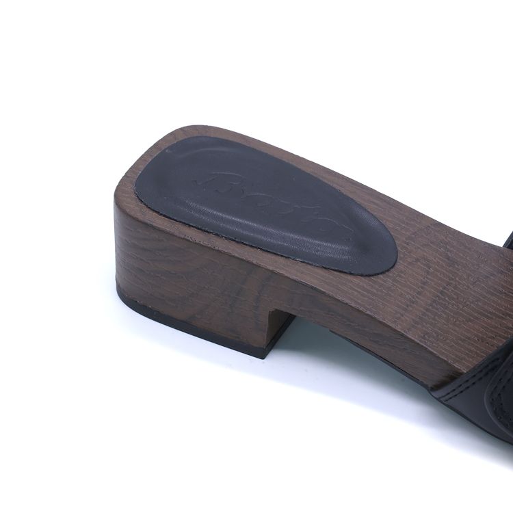 Black Buckled Wood Slides
