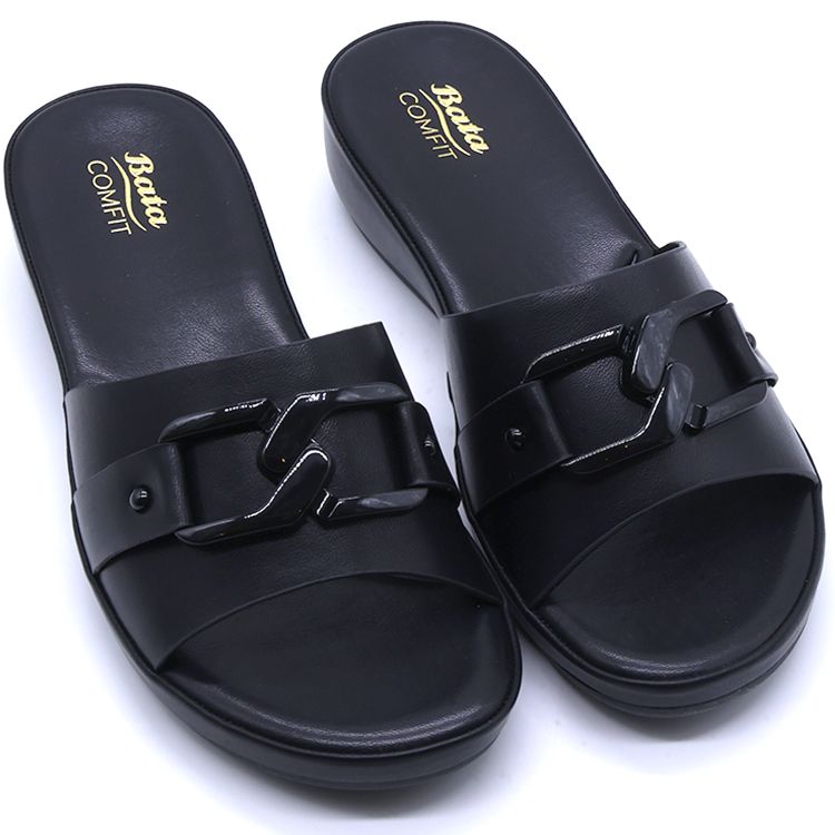 Comfit All Black Buckle Slipper