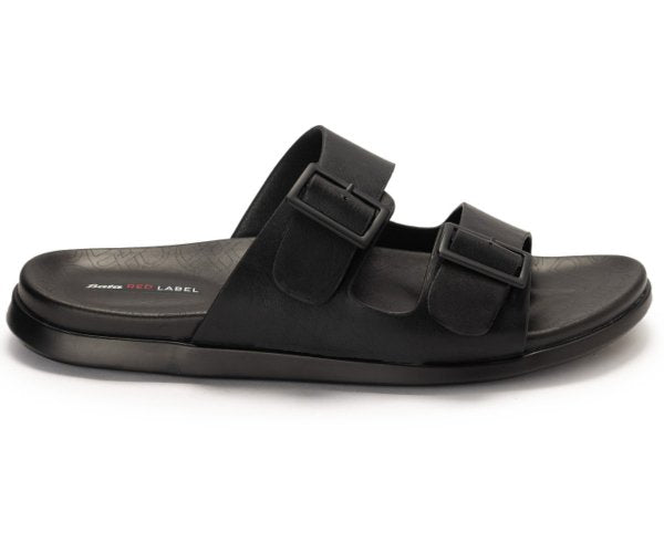 Black Buckled Slides
