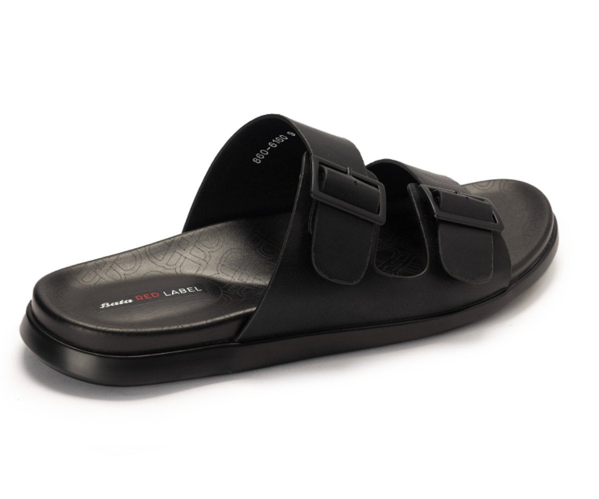 Black Buckled Slides