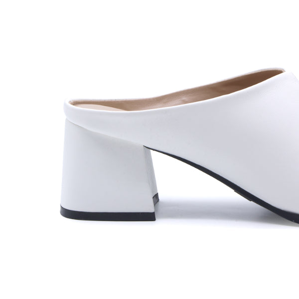 White Mid Peep-Toe Mule