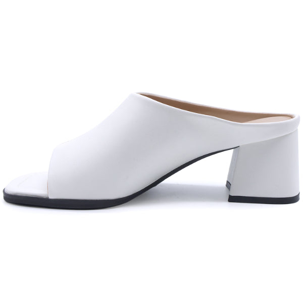White Mid Peep-Toe Mule