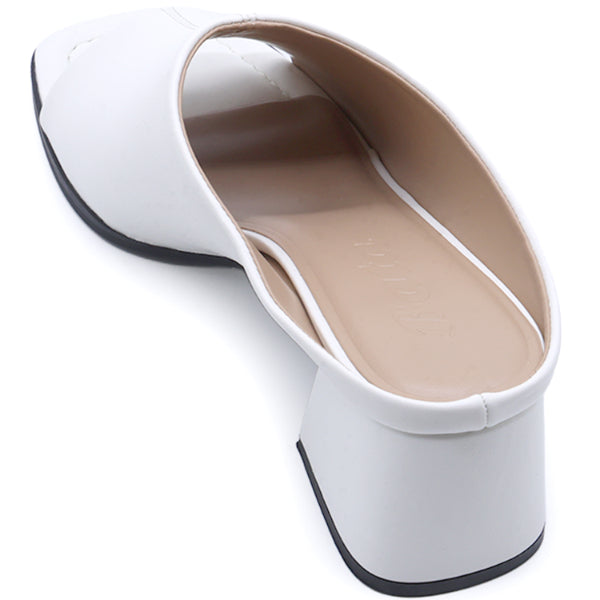 White Mid Peep-Toe Mule