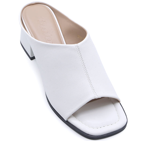 White Mid Peep-Toe Mule