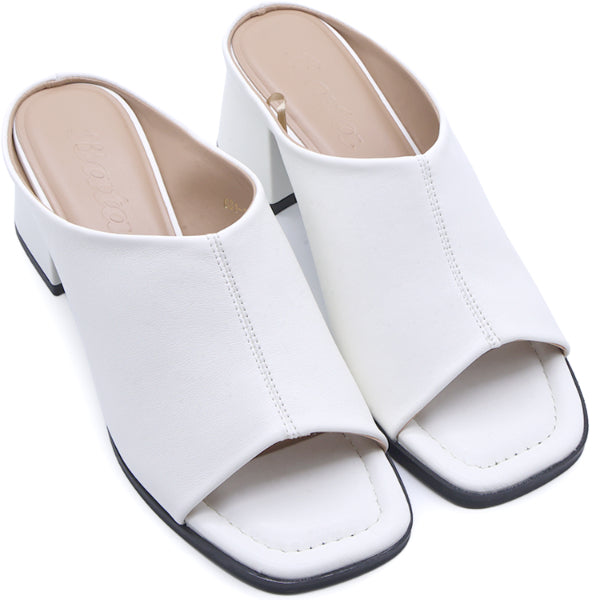 White Mid Peep-Toe Mule