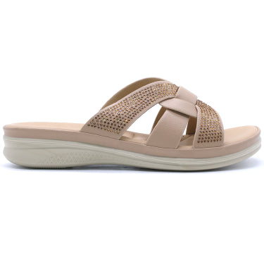Comfit Embellished Beige Slides